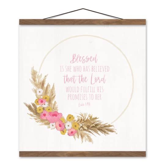 Blessed is She 16" x 16" Teak Hanging Canvas